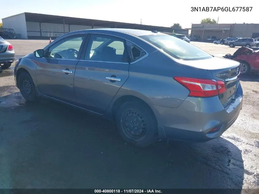 2016 Nissan Sentra Sv VIN: 3N1AB7AP6GL677587 Lot: 40800118