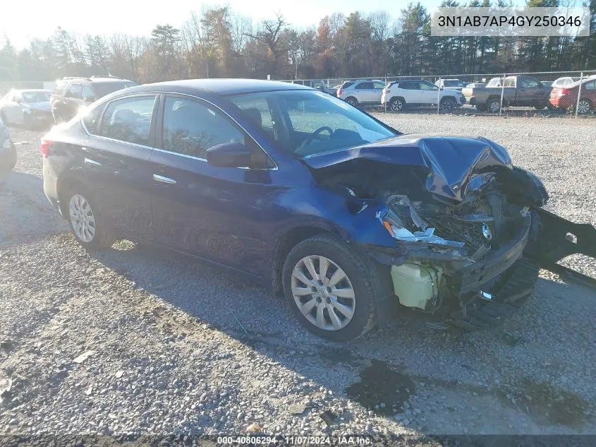 2016 Nissan Sentra S VIN: 3N1AB7AP4GY250346 Lot: 40806294