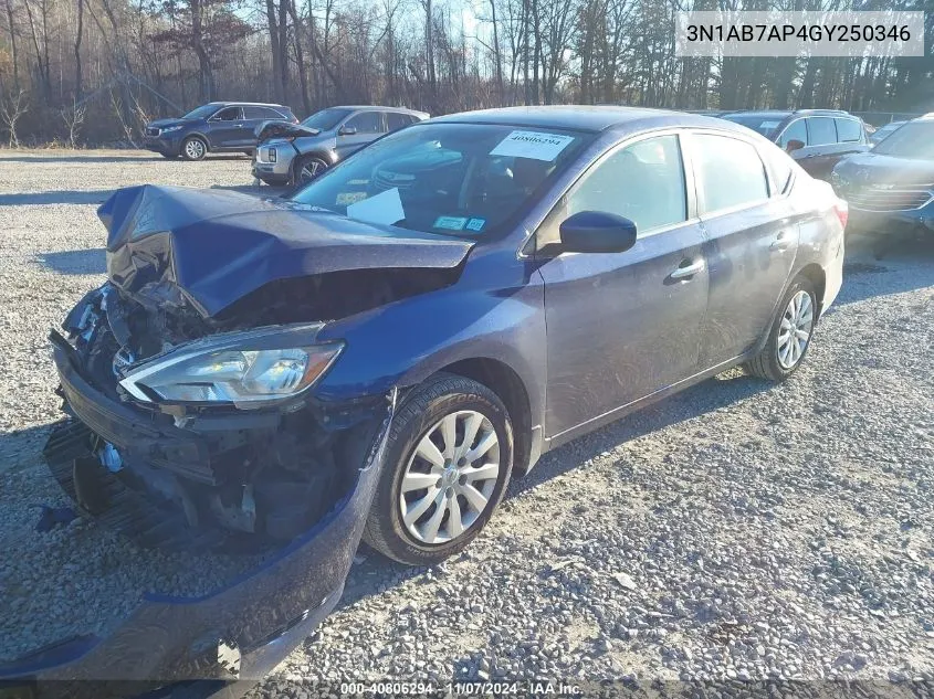 2016 Nissan Sentra S VIN: 3N1AB7AP4GY250346 Lot: 40806294