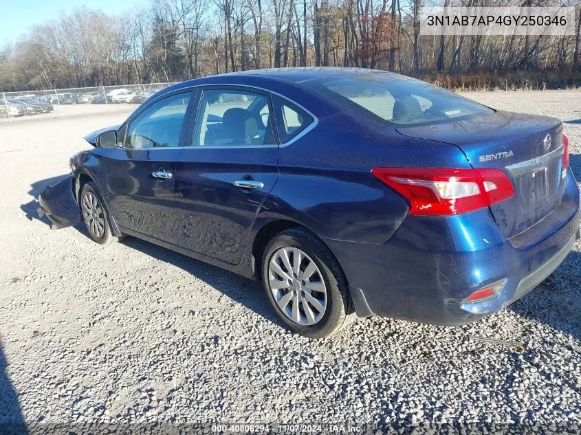 2016 Nissan Sentra S VIN: 3N1AB7AP4GY250346 Lot: 40806294