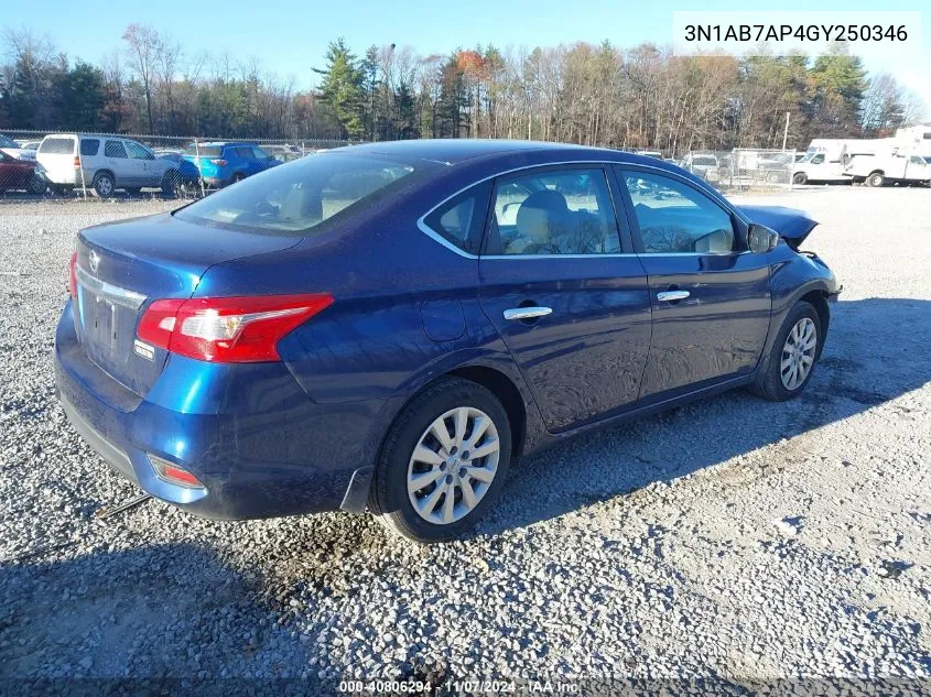 2016 Nissan Sentra S VIN: 3N1AB7AP4GY250346 Lot: 40806294