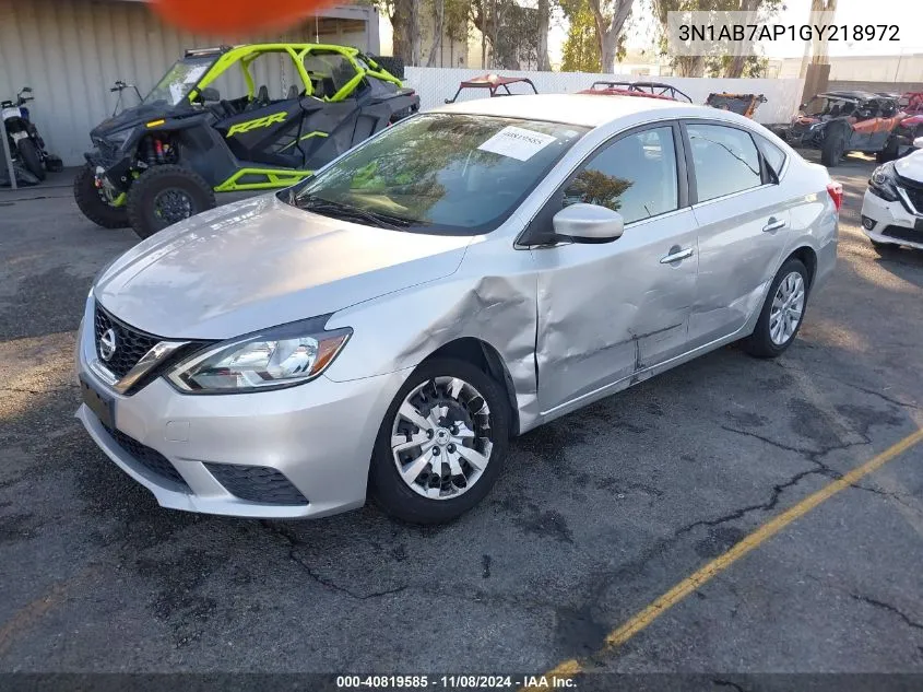 2016 Nissan Sentra Sv VIN: 3N1AB7AP1GY218972 Lot: 40819585