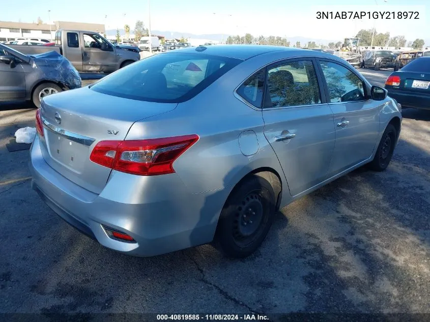 2016 Nissan Sentra Sv VIN: 3N1AB7AP1GY218972 Lot: 40819585