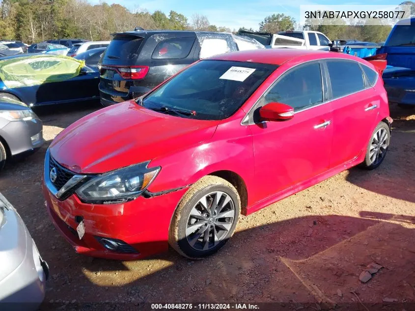 2016 Nissan Sentra Sr VIN: 3N1AB7APXGY258077 Lot: 40848275