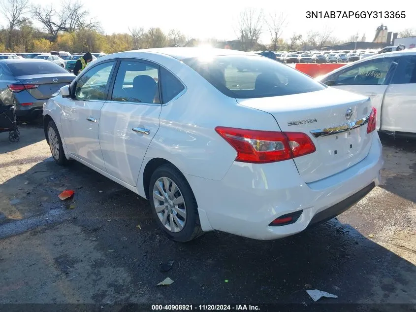 2016 Nissan Sentra S VIN: 3N1AB7AP6GY313365 Lot: 40908921