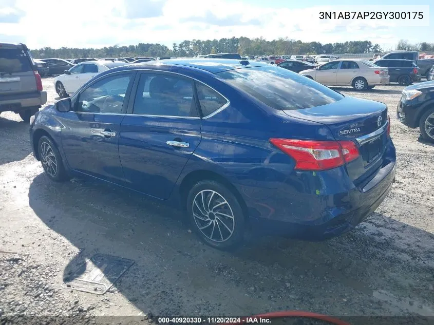 2016 Nissan Sentra Sv VIN: 3N1AB7AP2GY300175 Lot: 40920330