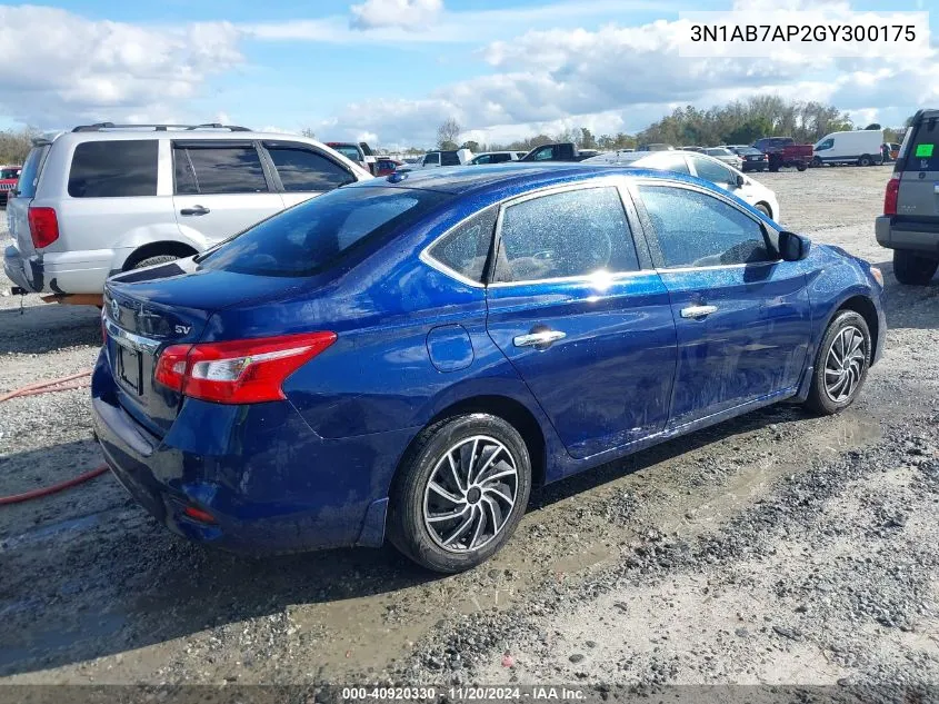 2016 Nissan Sentra Sv VIN: 3N1AB7AP2GY300175 Lot: 40920330