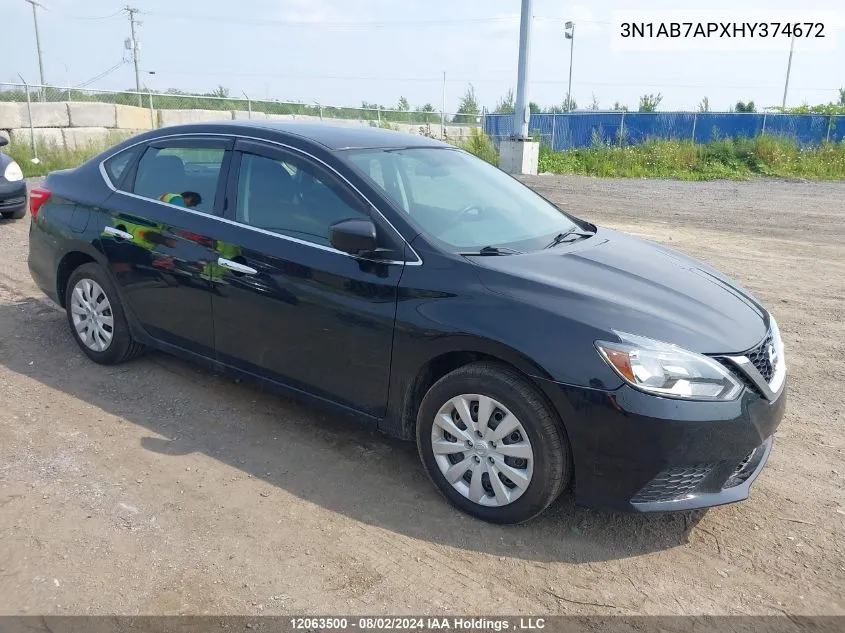 2017 Nissan Sentra VIN: 3N1AB7APXHY374672 Lot: 12063500