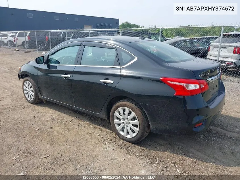 2017 Nissan Sentra VIN: 3N1AB7APXHY374672 Lot: 12063500