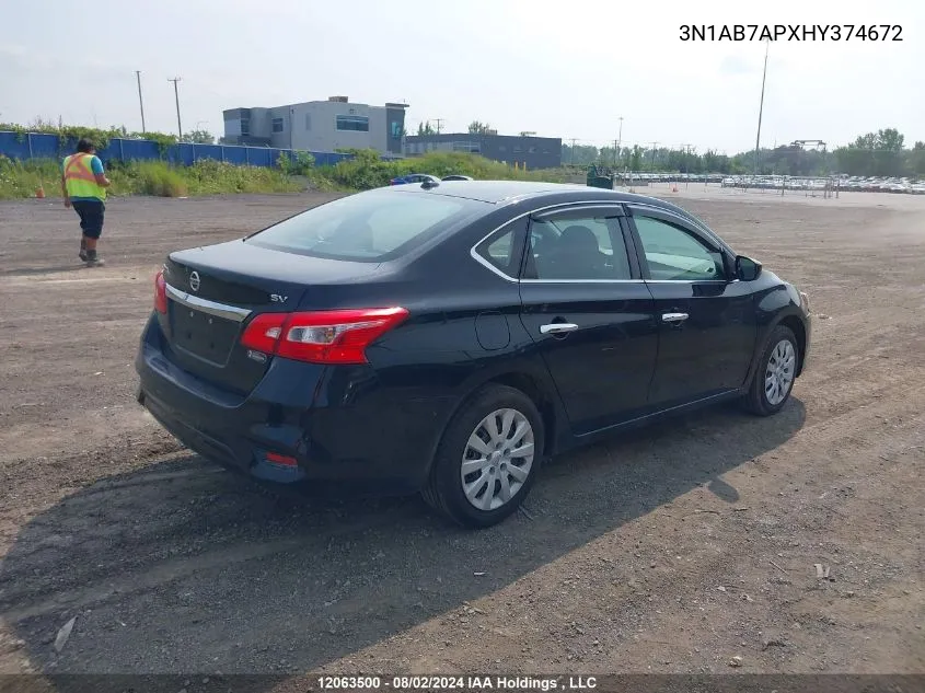 2017 Nissan Sentra VIN: 3N1AB7APXHY374672 Lot: 12063500