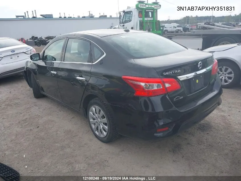 2017 Nissan Sentra VIN: 3N1AB7APXHY351831 Lot: 12100248