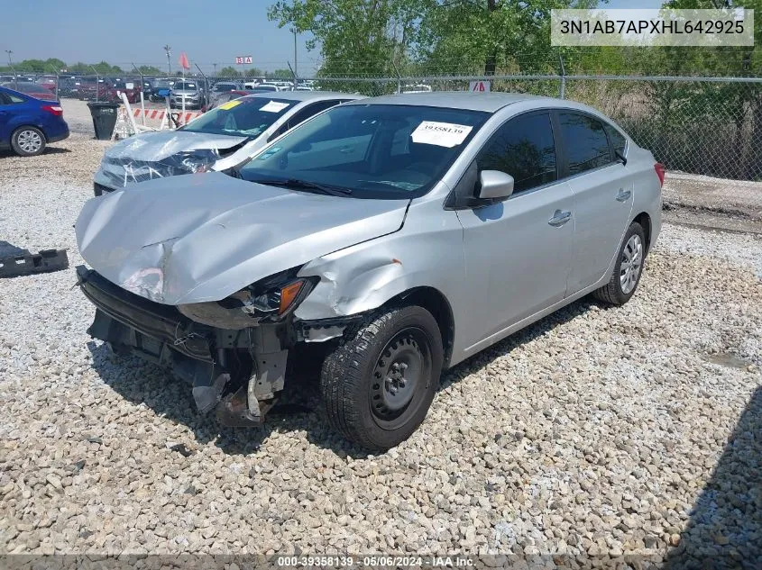 2017 Nissan Sentra Sv VIN: 3N1AB7APXHL642925 Lot: 39358139