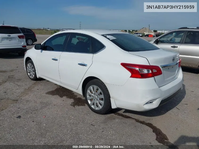 2017 Nissan Sentra S VIN: 3N1AB7AP3HY215959 Lot: 39498910