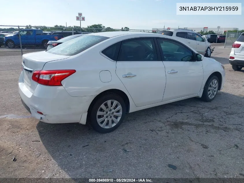 2017 Nissan Sentra S VIN: 3N1AB7AP3HY215959 Lot: 39498910