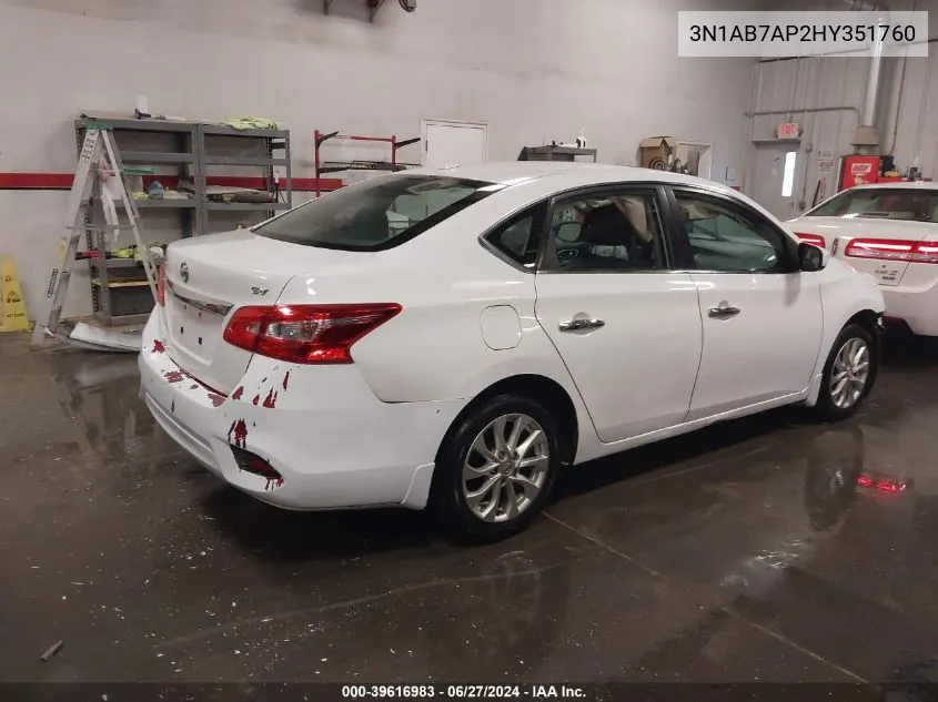 2017 Nissan Sentra Sv VIN: 3N1AB7AP2HY351760 Lot: 39616983