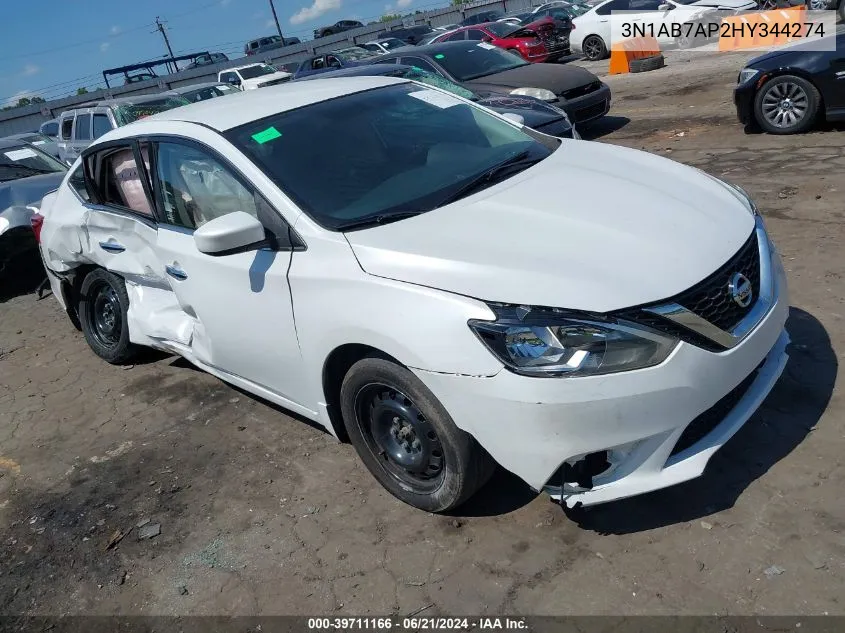 2017 Nissan Sentra Sv VIN: 3N1AB7AP2HY344274 Lot: 39711166