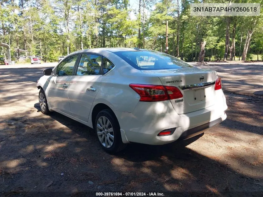 2017 Nissan Sentra Sv VIN: 3N1AB7AP4HY260618 Lot: 39761694