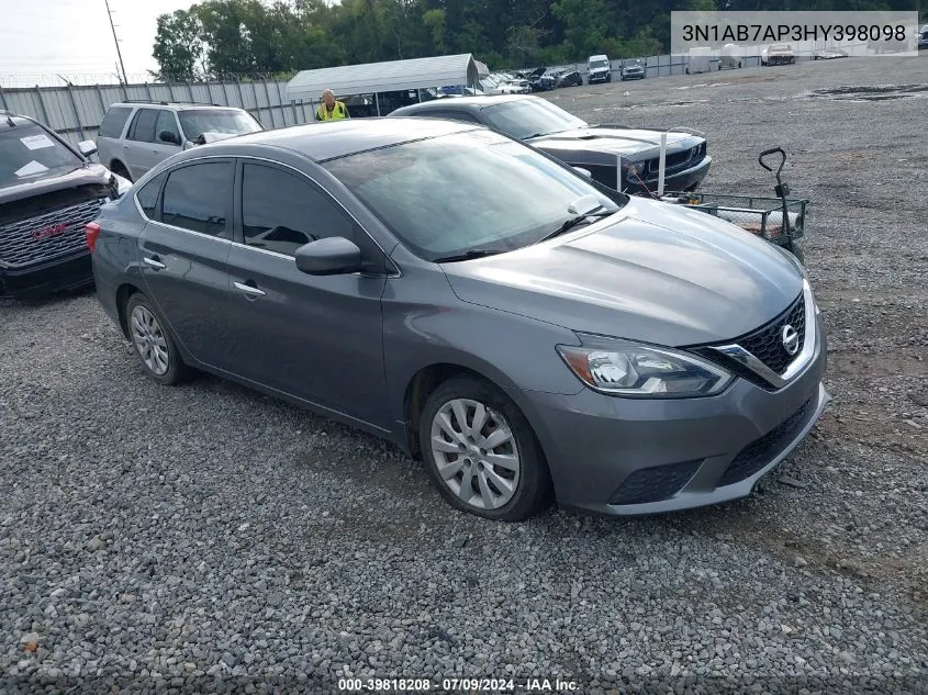 2017 Nissan Sentra S VIN: 3N1AB7AP3HY398098 Lot: 39818208