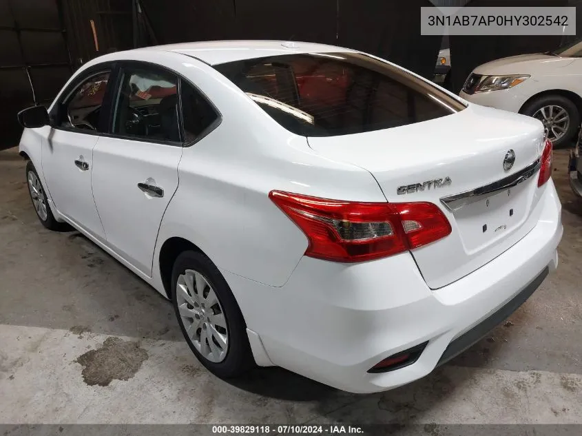 3N1AB7AP0HY302542 2017 Nissan Sentra Sv