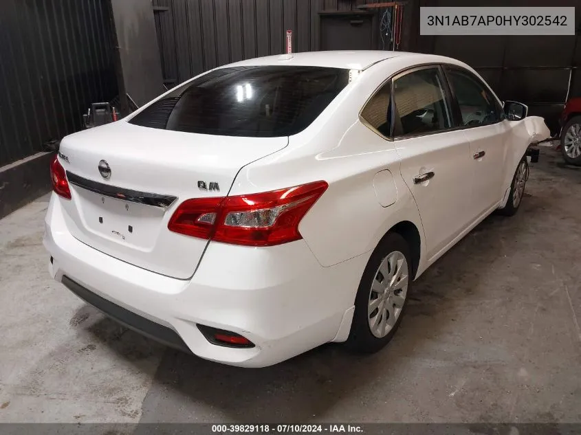 2017 Nissan Sentra Sv VIN: 3N1AB7AP0HY302542 Lot: 39829118