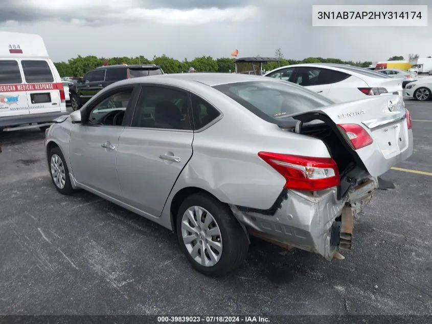 2017 Nissan Sentra S VIN: 3N1AB7AP2HY314174 Lot: 39839023