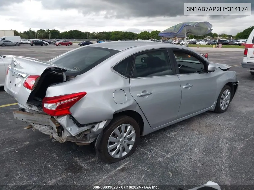 2017 Nissan Sentra S VIN: 3N1AB7AP2HY314174 Lot: 39839023