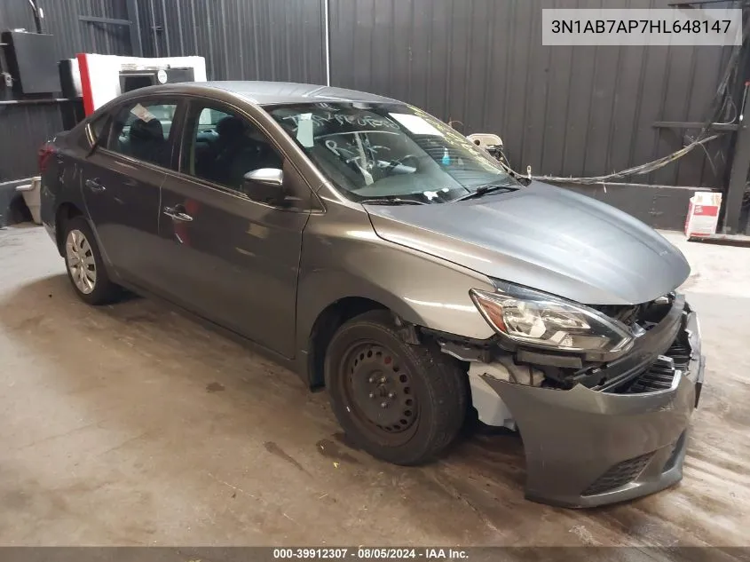 2017 Nissan Sentra Sv VIN: 3N1AB7AP7HL648147 Lot: 39912307