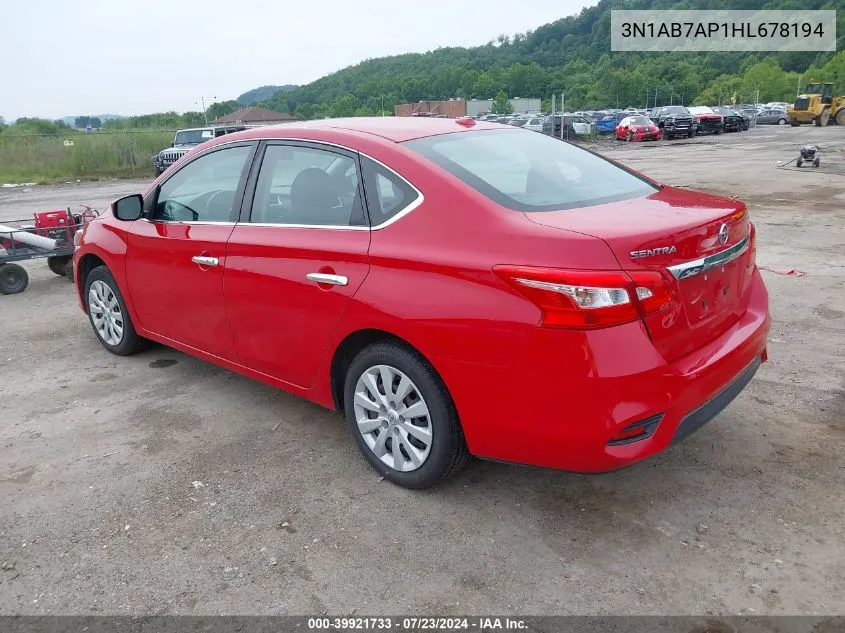 2017 Nissan Sentra Sv VIN: 3N1AB7AP1HL678194 Lot: 39921733