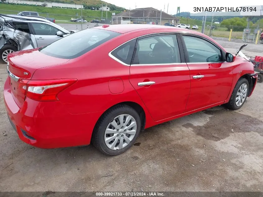 2017 Nissan Sentra Sv VIN: 3N1AB7AP1HL678194 Lot: 39921733