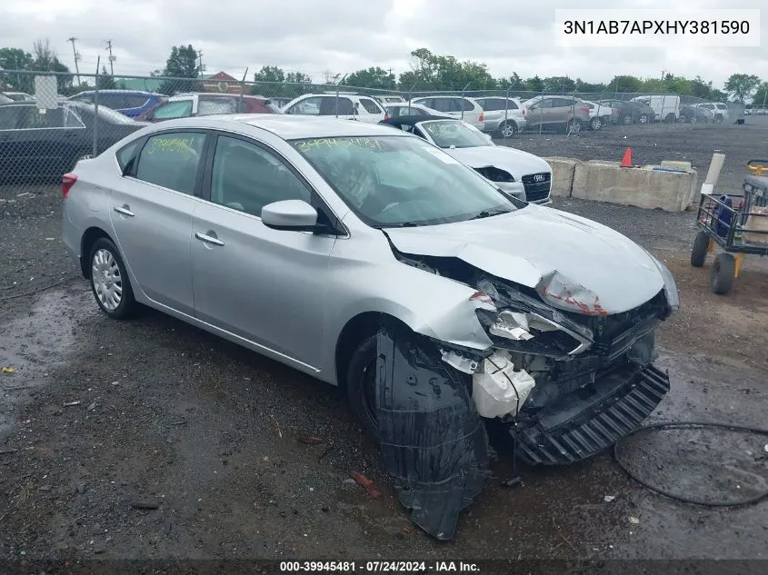 2017 Nissan Sentra S VIN: 3N1AB7APXHY381590 Lot: 39945481