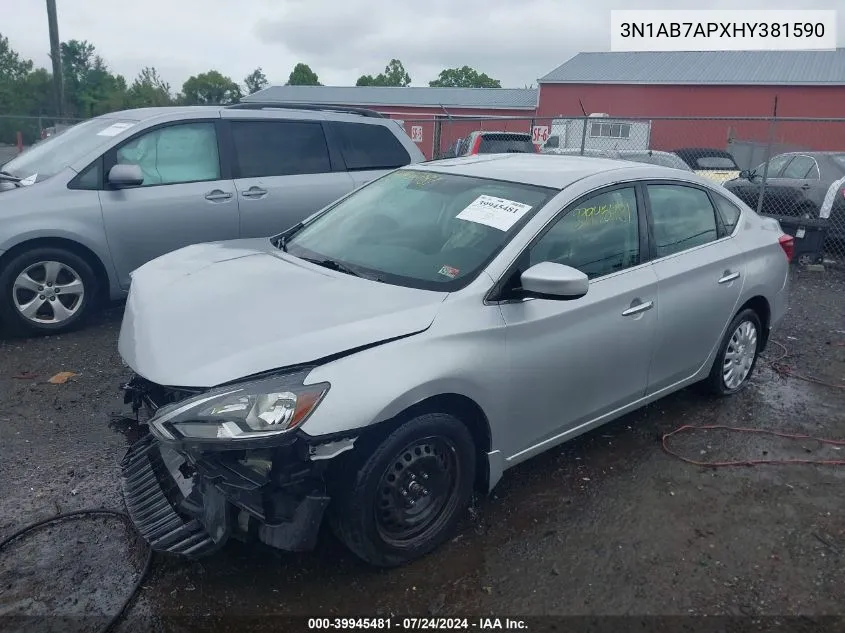 2017 Nissan Sentra S VIN: 3N1AB7APXHY381590 Lot: 39945481