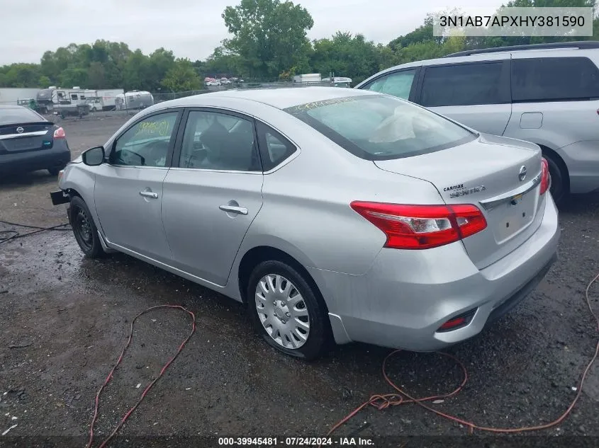 2017 Nissan Sentra S VIN: 3N1AB7APXHY381590 Lot: 39945481