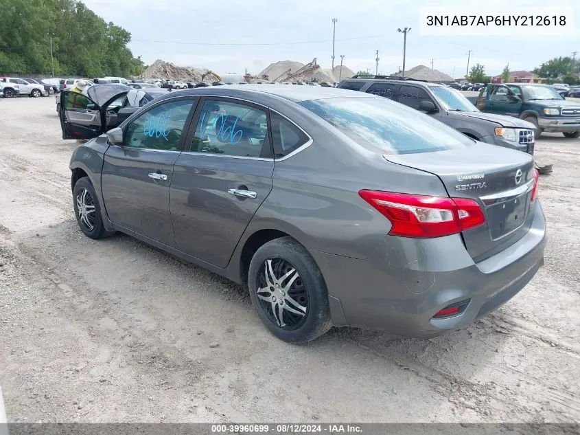 2017 Nissan Sentra S VIN: 3N1AB7AP6HY212618 Lot: 39960699