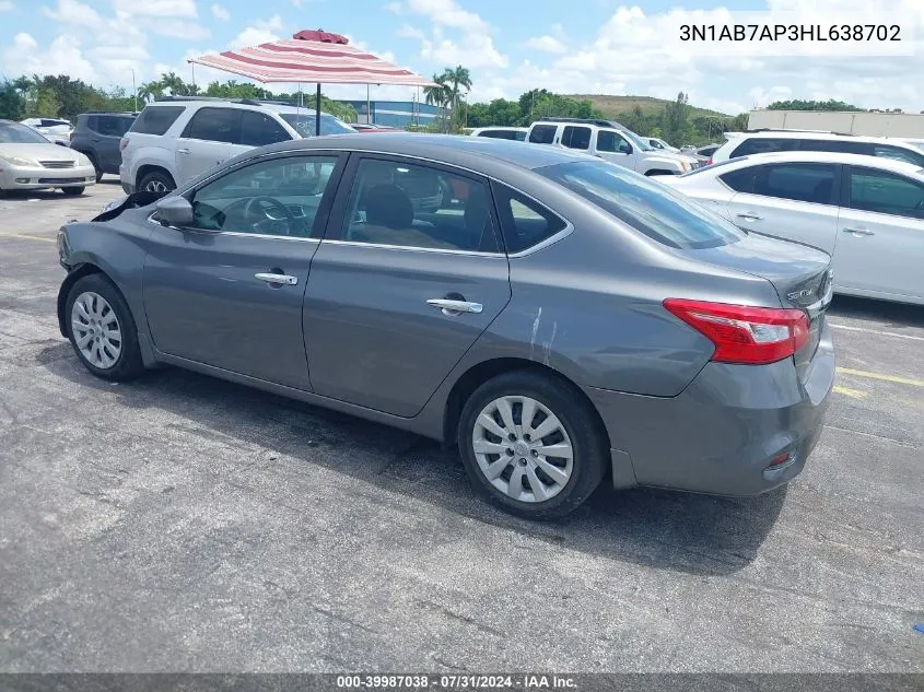 2017 Nissan Sentra S VIN: 3N1AB7AP3HL638702 Lot: 39987038