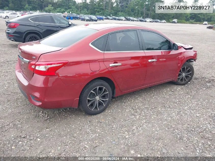 2017 Nissan Sentra Sv VIN: 3N1AB7AP0HY228927 Lot: 40020258