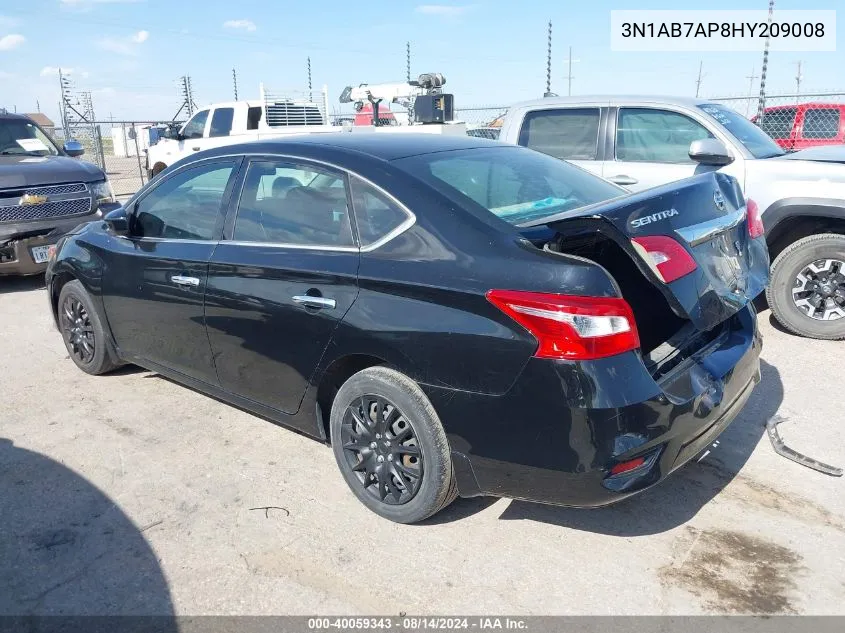 2017 Nissan Sentra S VIN: 3N1AB7AP8HY209008 Lot: 40059343