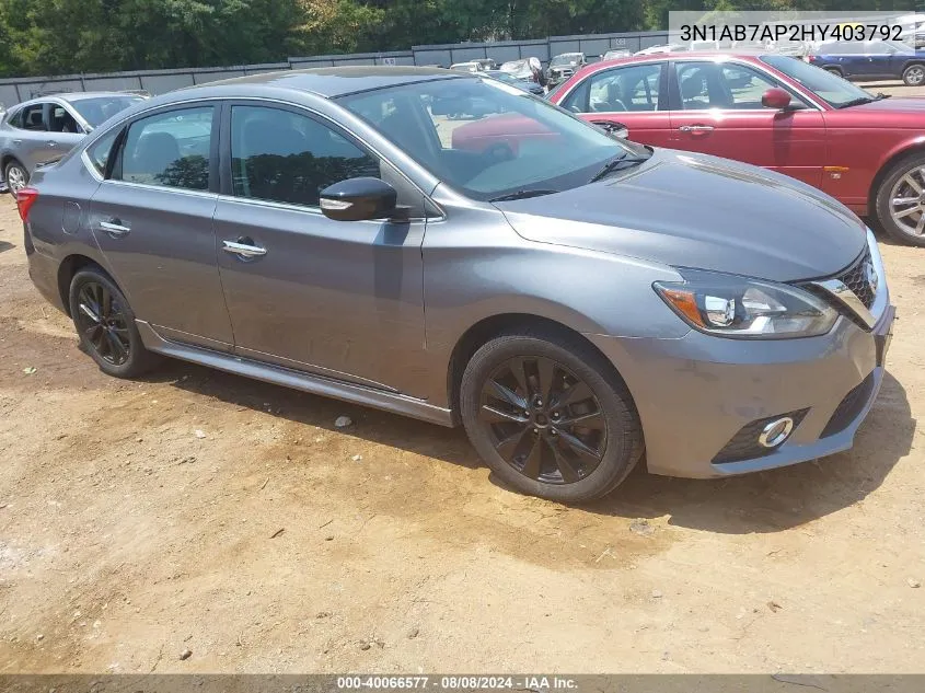 2017 Nissan Sentra Sr VIN: 3N1AB7AP2HY403792 Lot: 40066577