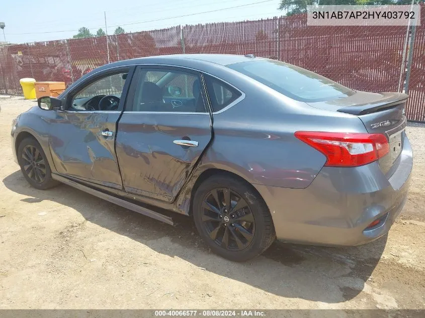 2017 Nissan Sentra Sr VIN: 3N1AB7AP2HY403792 Lot: 40066577