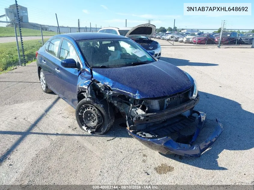 3N1AB7APXHL648692 2017 Nissan Sentra Sv