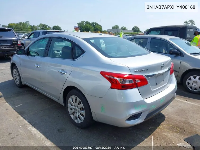 2017 Nissan Sentra S/Sv/Sr/Sl VIN: 3N1AB7APXHY400168 Lot: 40083897