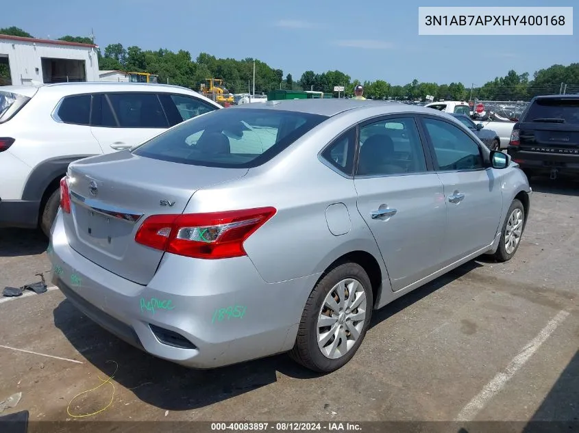 2017 Nissan Sentra S/Sv/Sr/Sl VIN: 3N1AB7APXHY400168 Lot: 40083897