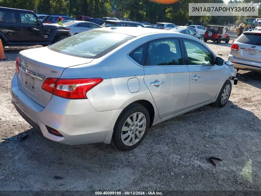 2017 Nissan Sentra Sv VIN: 3N1AB7AP0HY334505 Lot: 40099199