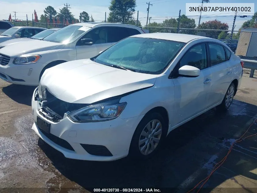 2017 Nissan Sentra Sv VIN: 3N1AB7AP3HY401002 Lot: 40120730