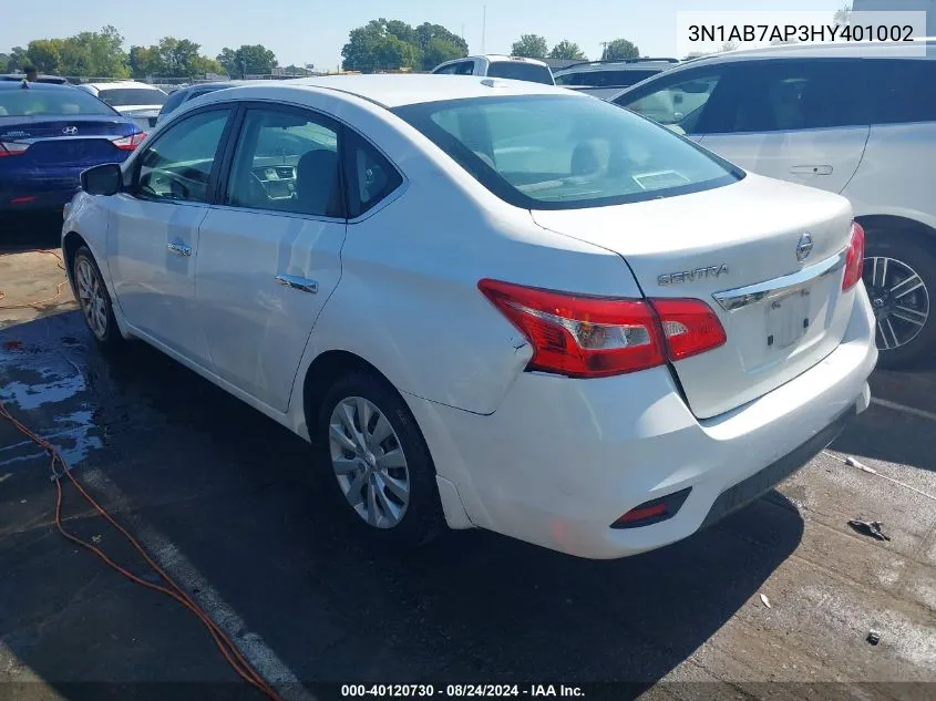 2017 Nissan Sentra Sv VIN: 3N1AB7AP3HY401002 Lot: 40120730