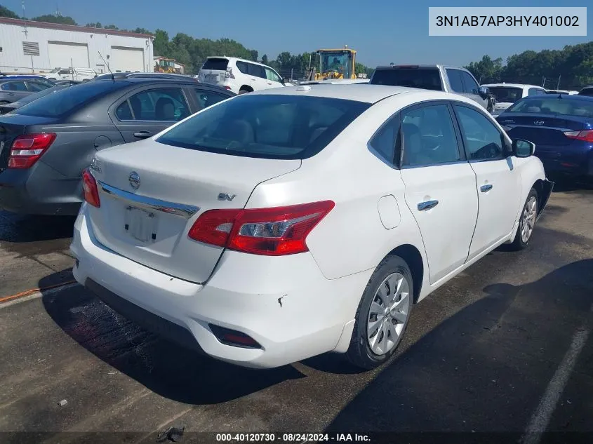 2017 Nissan Sentra Sv VIN: 3N1AB7AP3HY401002 Lot: 40120730