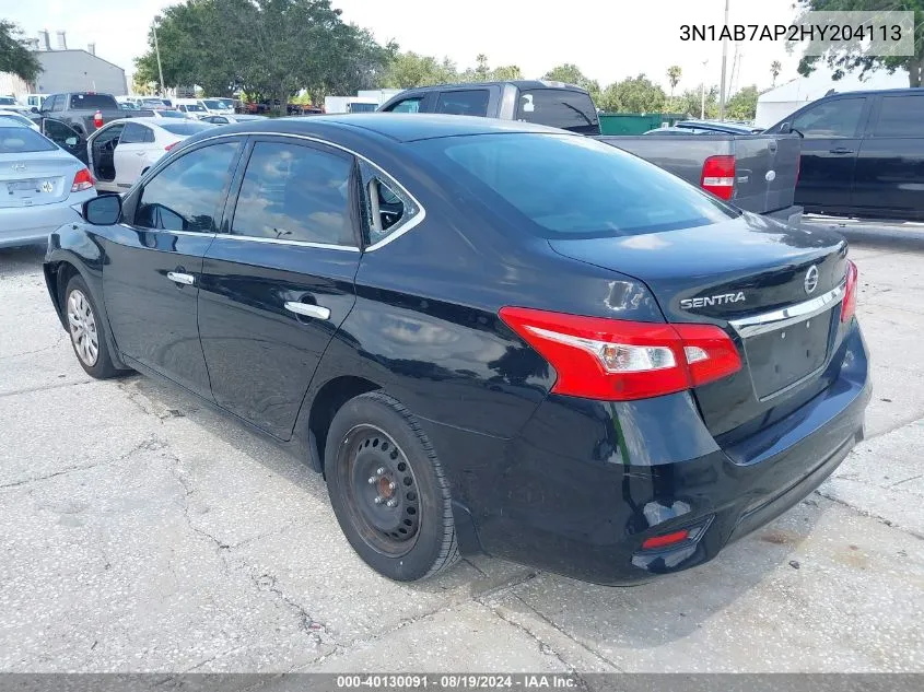 2017 Nissan Sentra S VIN: 3N1AB7AP2HY204113 Lot: 40130091