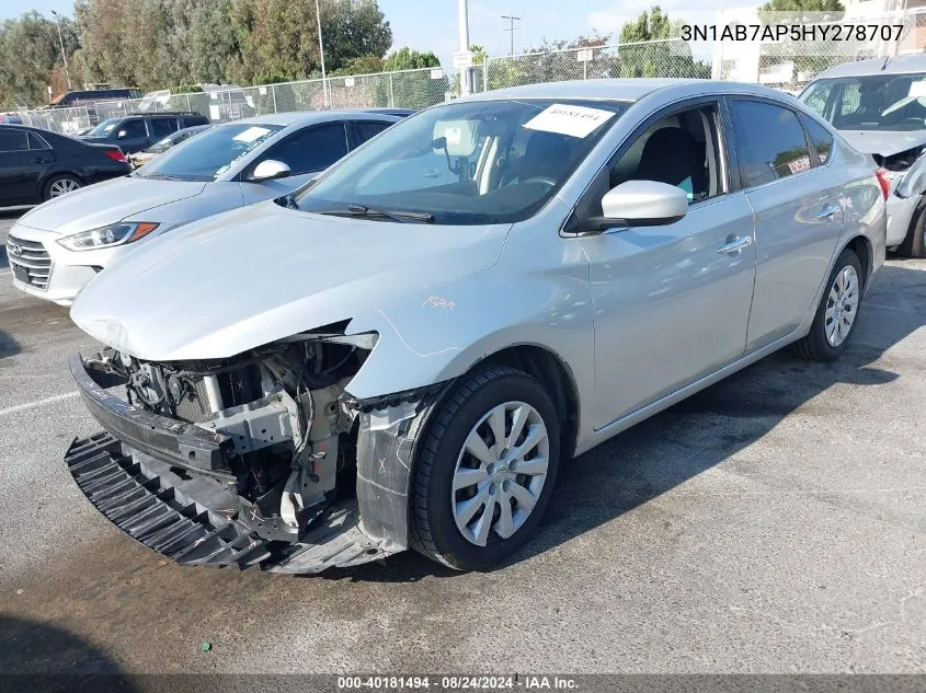 2017 Nissan Sentra Sv VIN: 3N1AB7AP5HY278707 Lot: 40181494