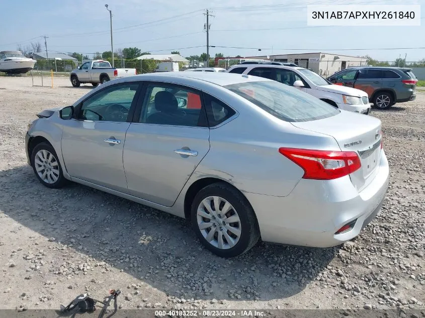 2017 Nissan Sentra Sv VIN: 3N1AB7APXHY261840 Lot: 40183252