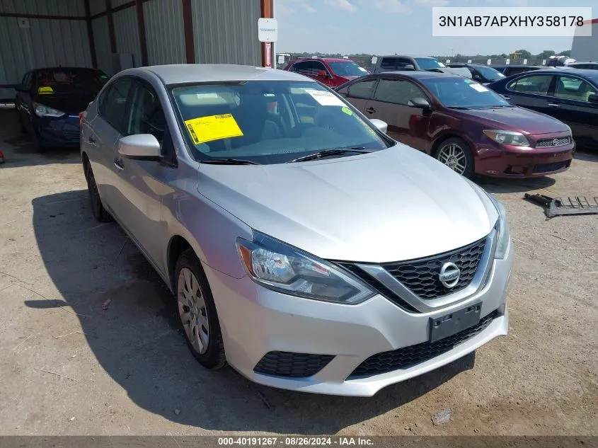 2017 Nissan Sentra Sv VIN: 3N1AB7APXHY358178 Lot: 40191267