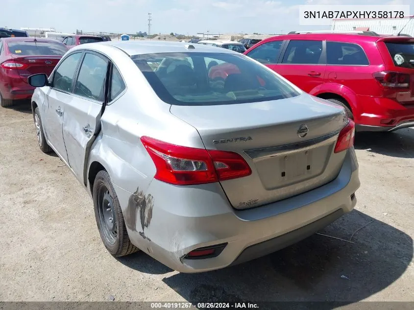 2017 Nissan Sentra Sv VIN: 3N1AB7APXHY358178 Lot: 40191267